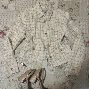 Cream Tweed Blazer with Gold Buttons